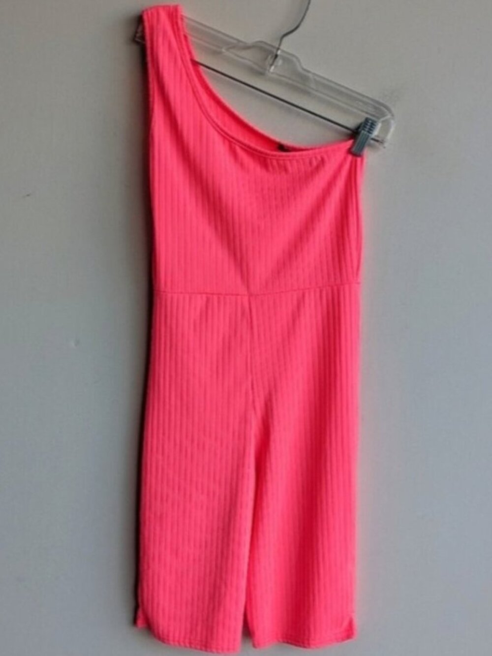 I Saw It First neon pink ribbed one shoulder one piece romper